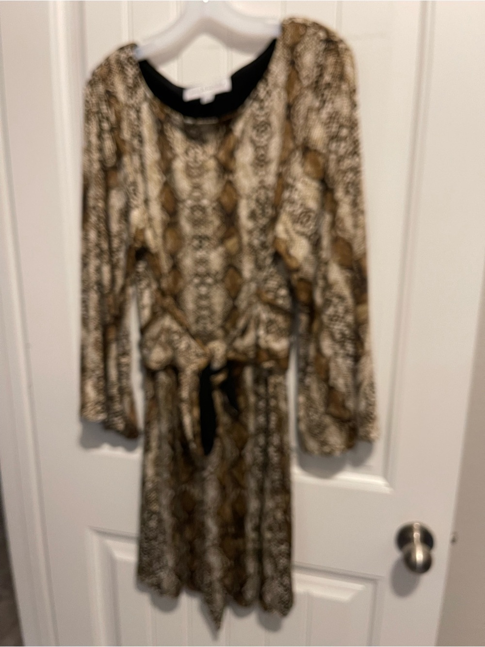 Emma and Michelle Women’s Brown Snake-Print Long Sleeve Dress with Tie Waist